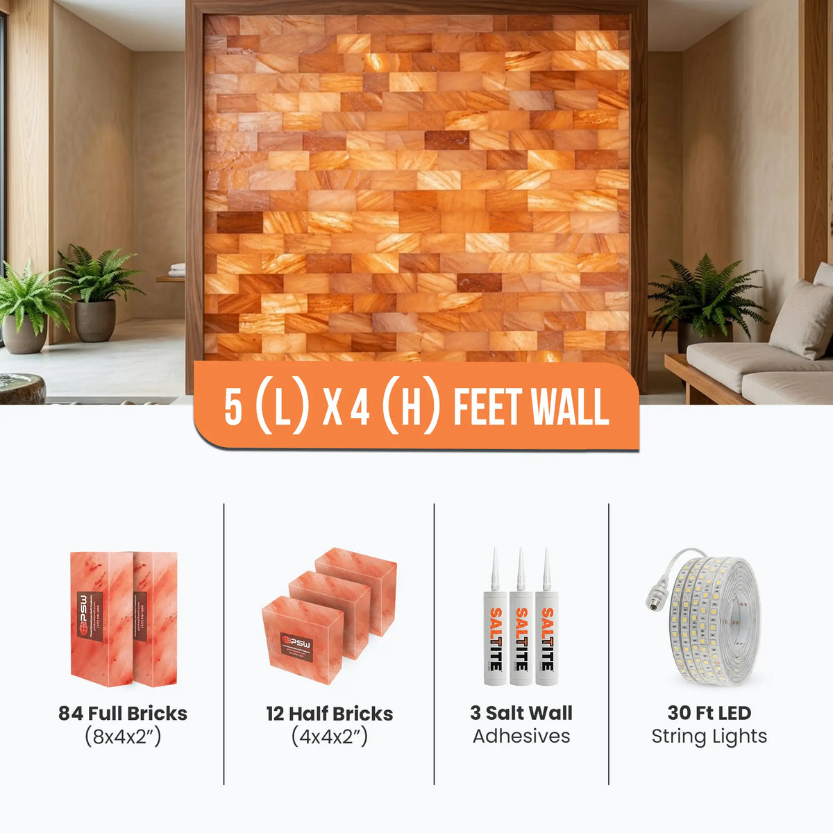 5×4 ft Himalayan Salt Wall Kit